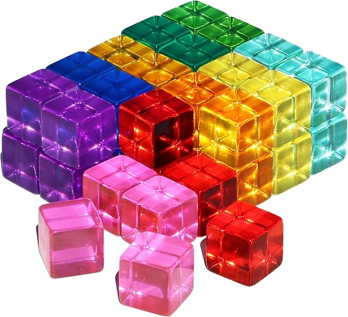 Candywood Rainbow Acrylic Gem Cubes Blocks Children Educational Sensory Training Crystal Toys Baby Learn Color Light Shadow Stacking Toys (40-Pcs)