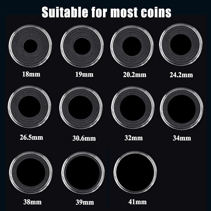 MUDOR 108 Pieces Silver Dollar Coin Holder, 41mm Storage Case with Lock, Coin Holders with 10 Size Gaskets, Coin Collection Supplies for Cent,Nickel,Quarter, Morgan,Silver Eagle