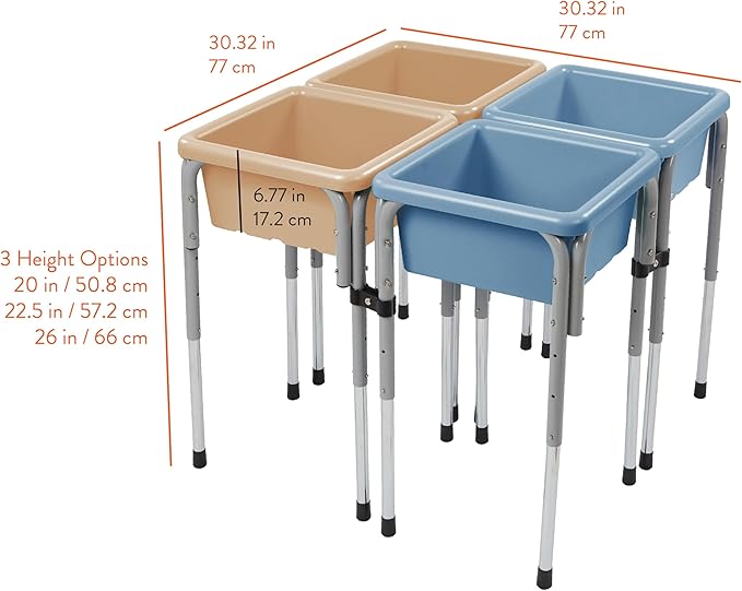 Quad Sensory Tables with Lids, Adjustable Table, Sand/Powder Blue