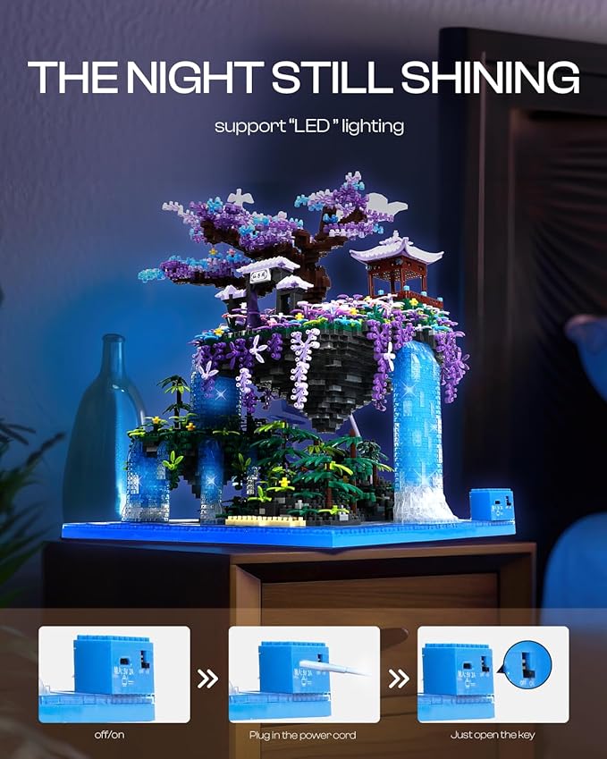 Kimiangel Cherry Blossom Bonsai Tree Set with Lights, Collectible of Japanese Sakura Tree House Model Building Kit, Birthday for Kids Age 14+&Adults Chineses Architecture