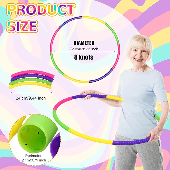 Sratte 8 Pcs Color Hoop Detachable Adjustable Hoop Exercise Ring Plastic Toys for Teens Games Gymnastics Dog Agility Equipment Party Decor, 4 Colors