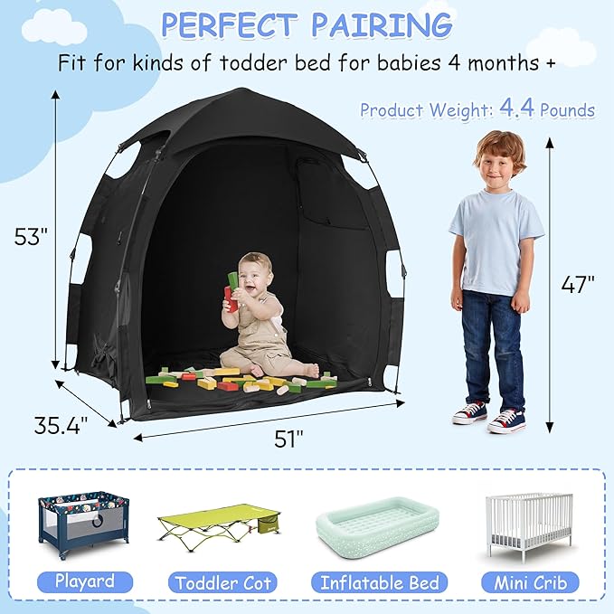 Sleep Tent for Pack N Play, Baby Sleep Tent One-Click Assembly Effective Light Blocking Tent for Sleep Pod & Mini Crib, Light Blocking Tent for Babies and Toddlers