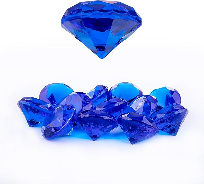Niceup 26PCS Navy Blue Fake Diamonds Big Gem Toys, 1.5in Pool Diving Gems Acrylic Plastic Gemstones for Kids, Party Décor Jewels Treasure Hunt Hiding Sensory Bin Filler Toys Craft Supplies