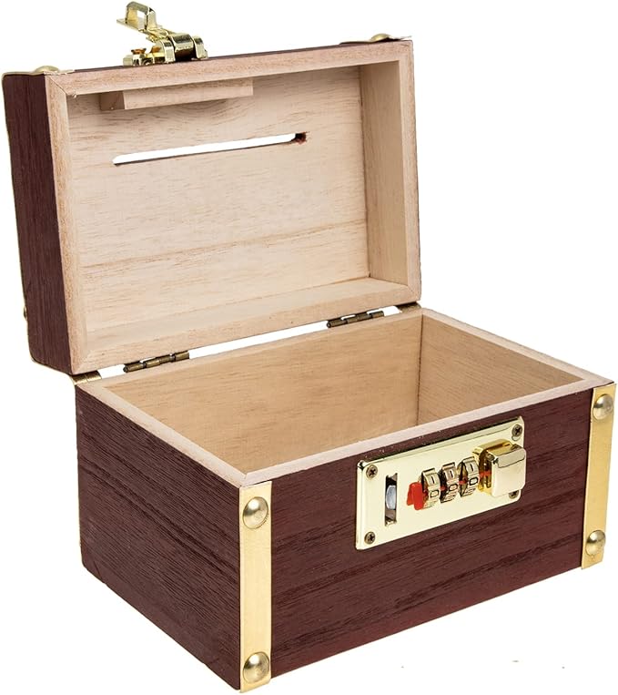 BESPORTBLE Pirate Treasure Box Wooden Piggy Bank with Lock Vintage Coin Bank for Kids Small Treasure Chest Coin Saver 5.78X3.74X3.74 Inches