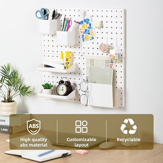 VUSIGN Peg Board Combination Kit, 22"x22" Pegboards and Accessories for Wall Organization, Pegboard Wall Organizer for Office, Home, Desk, White