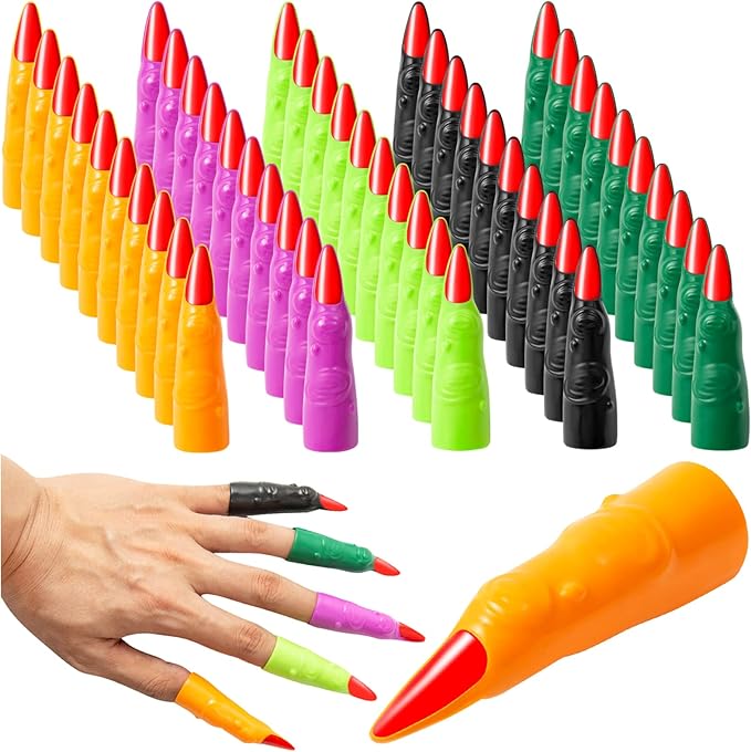 Halloween Witch Fingers 50Pcs Colorful Vampire Martian Fingers Spooky Monster Zombie Fake Finger Nails Prank Props Accessory for Halloween Cosplay Costume Party for Kids Reading Pointers, YEAJOIN