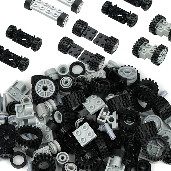 Wheels and Axles Set, Car Parts Chassis Pieces Tires Building Blocks, Compatible with Classic Bricks Toys