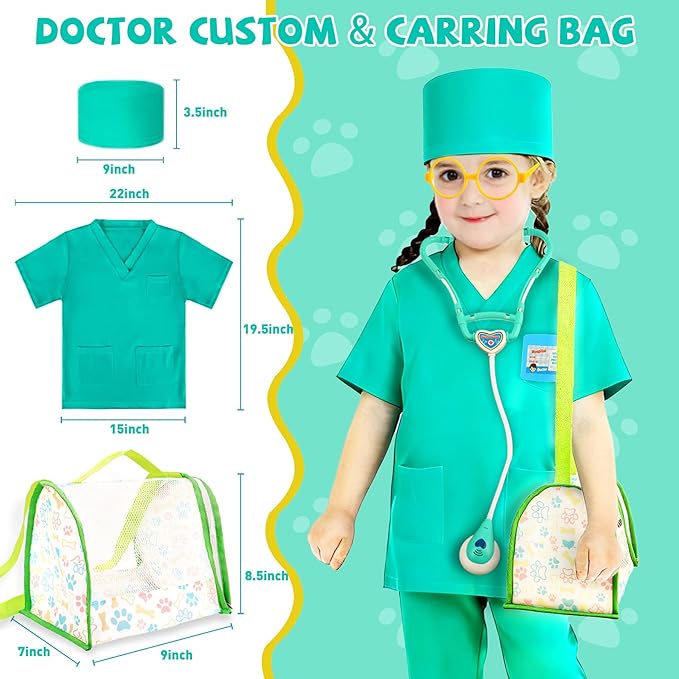 Doctor Kit for Kids, Pretend Play Doctor Play Toys for Toddlers 3-5 with Plush Dog, Stethoscope, Carring Bag, Veterinarian Pet Care Role Play Vet Set Birthday Gift for Girls Boys Aged 3 4 5 6 7 Years