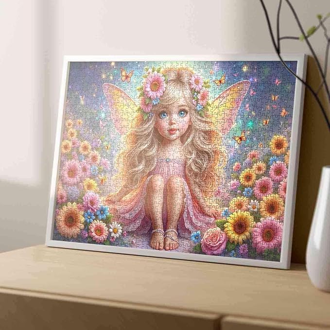 Tucocoo 1000 Piece Jigsaw Puzzle for Adults, Blonde Fairy Girl in Floral Dress with Butterflies – Fantasy Puzzle for Relaxation and Wall Art, Enchanted Garden Scene Puzzle Gift for Women and Teens