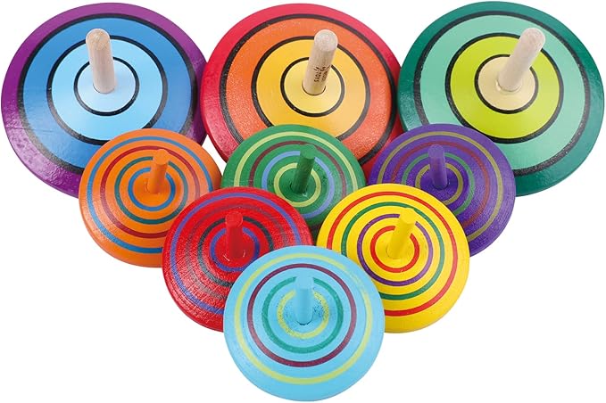 WODI Wooden Spinning Tops, 9 Pcs Wood Novelty Gyroscopes, Kids Handmade Painted Spinner, Kindergarten Toys, Vintage Craft Spin Top, Great Gift for Toddlers Girls Boys
