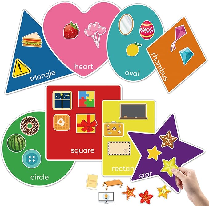 BelleAngle Shape Sorters for Toddlers, Shape Puzzle and Matching Games Set for Kids Learning Sorting Toys with 8 Sorting Mats and 48 Everyday Objects for Preschool Classroom Must Haves Decor