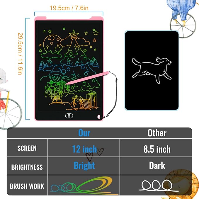3 Pack 12 Inch LCD Writing Tablet for Kids, Colorful Doodle Board, Eye Protection Drawing Tablet with Lock & Erase FUNC, Birthday Gifts and Toys for 3-8 Year Old Boys(Blue, Pink, Purple)
