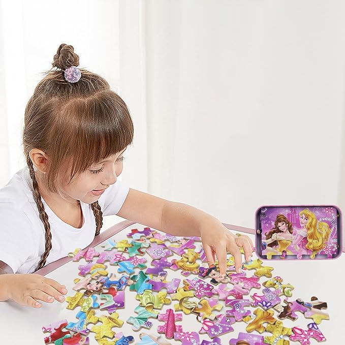 Princess Puzzles for Kids Ages 4-8 60 Pieces Jigsaw Puzzle for Girls and Boys Toys in Metal Box Educational Puzzle (Princess 0685)