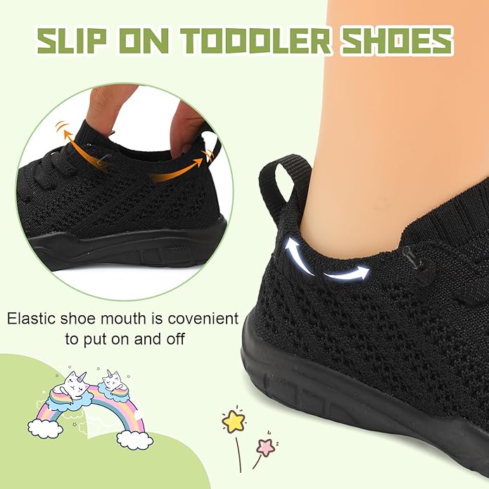 JIASUQI Toddler Shoes for Boys Girls Slip on Sneakers Wide Toe Walking Shoes Toddler Sock Shoes