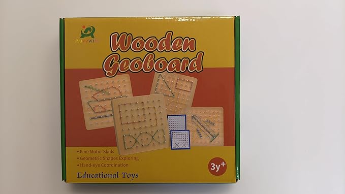Wooden Geoboard with Rubber Bands, STEM Educational Toy for Spatial Reasoning and Fine Motor Skills Kids 3 Years+