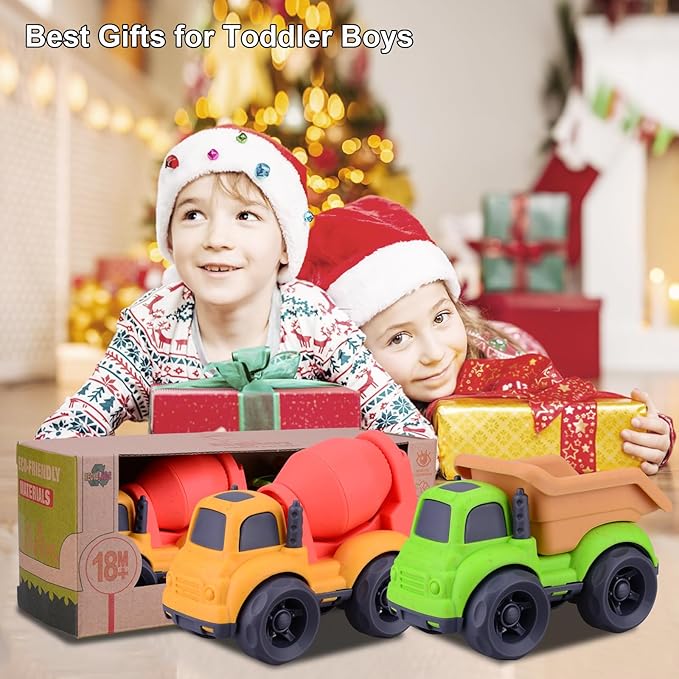 Dump Truck Toys for 3 Year Old Boys, BPA Free, Phthalates Free, PVC, Dump Truck, Mixer Cement, Easter Christmas Birthday Gifts for 2 3 4 Year Boy Girl. Dishwasher Safe,Recycled Plastic (green)
