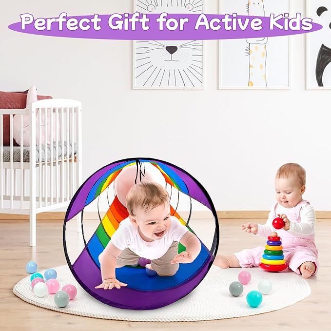 Kids Play Tunnel for Toddlers, Large 21" Colorful Rainbow Pop Up Crawl Through Tunnel Tent for Baby or Pet with Breathable Mesh, Indoor & Outdoor Kids Tunnel for Babies, Cat, Dog, Pets.