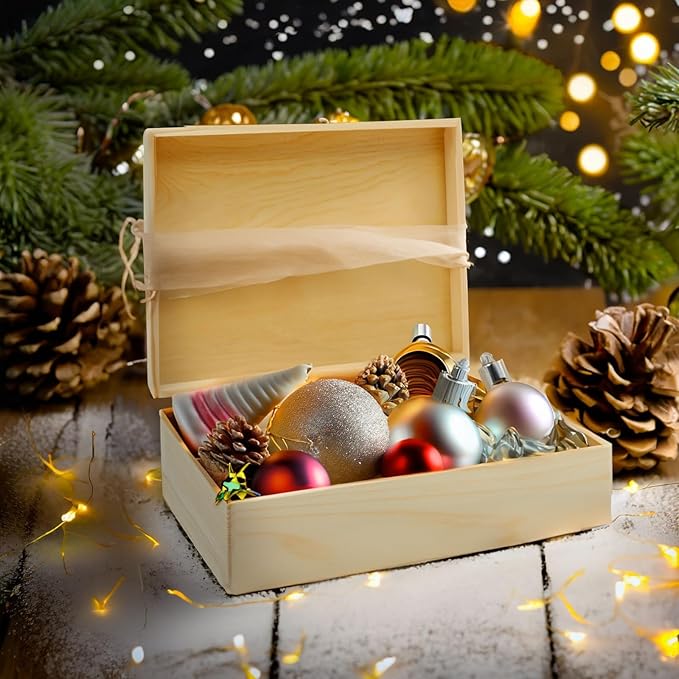 Bright Creations Unfinished Wooden Storage Box - 9 x 12 x 3.3 In, Paulownia Wood, Hinged Lid - Jewelry Box & Craft Storage - Paintable Chest for DIY Projects