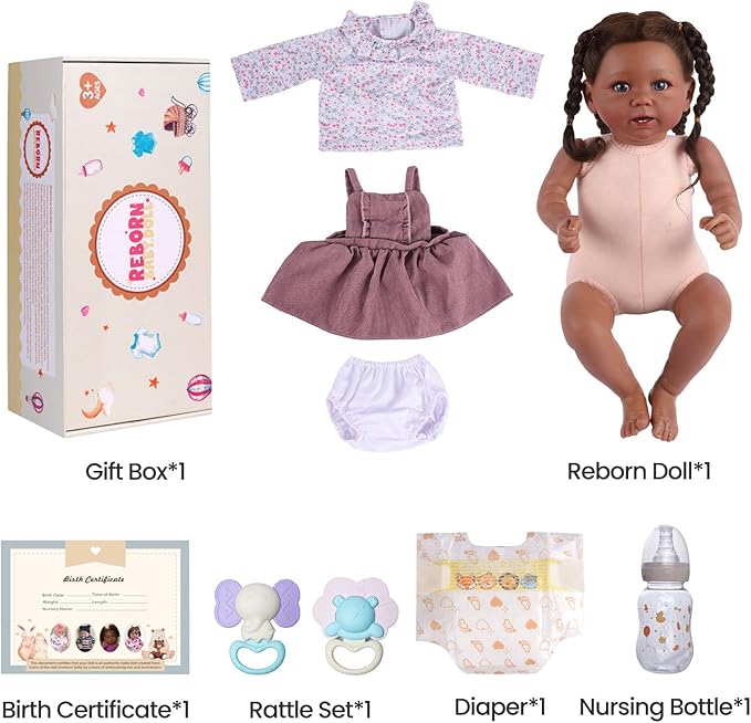 BABESIDE Reborn Baby Dolls Black, 20 Inch Realistic Black Girl Newborn Real Life Baby Girl Lifelike Dolls Soft Vinyl & Cloth Body with Feeding Kit Gift Box for Kids Ages 3+