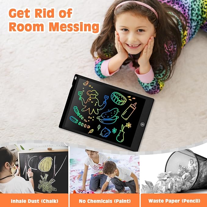 cimetech LCD Writing Tablet, 12 Inch Kids Toys Doodle Board, Toddler Toys for 3-8 Year Old Girls Boys, Travel Essentials Drawing Pad, No Mess Coloring Books (Black)