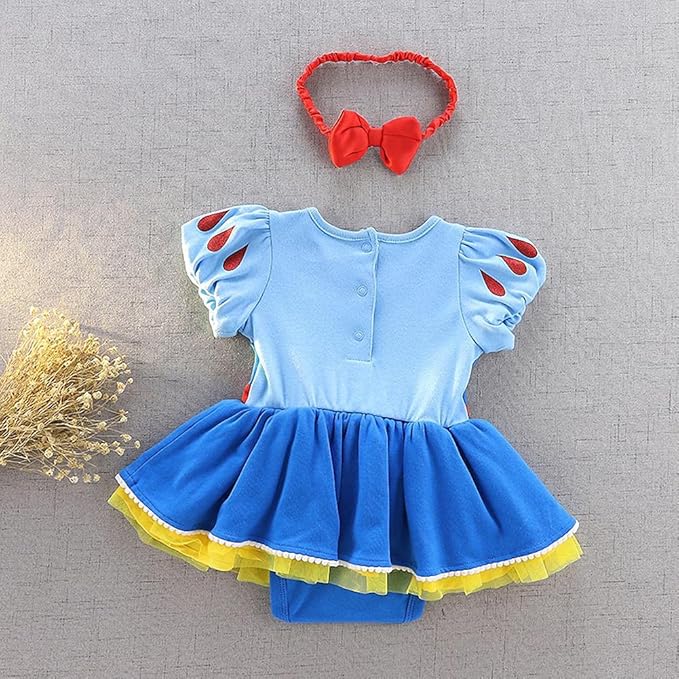 Dressy Daisy Princess Onesie Romper Fancy Dress Costume Halloween Birthday Bodysuit Outfit with Headband for Infant Baby Girl