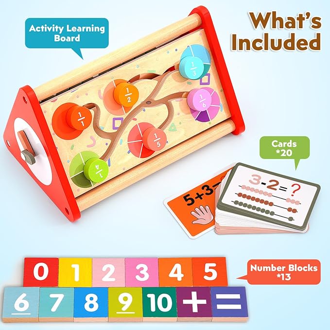 Preschool Learning Toys for Toddlers 2-4, 5-in-1 Montessori Math Manipulatives Number Counting Blocks Abacus Fraction for Kids, Educational Toys for 3-5 Year Old Boys Girls Birthday Gifts