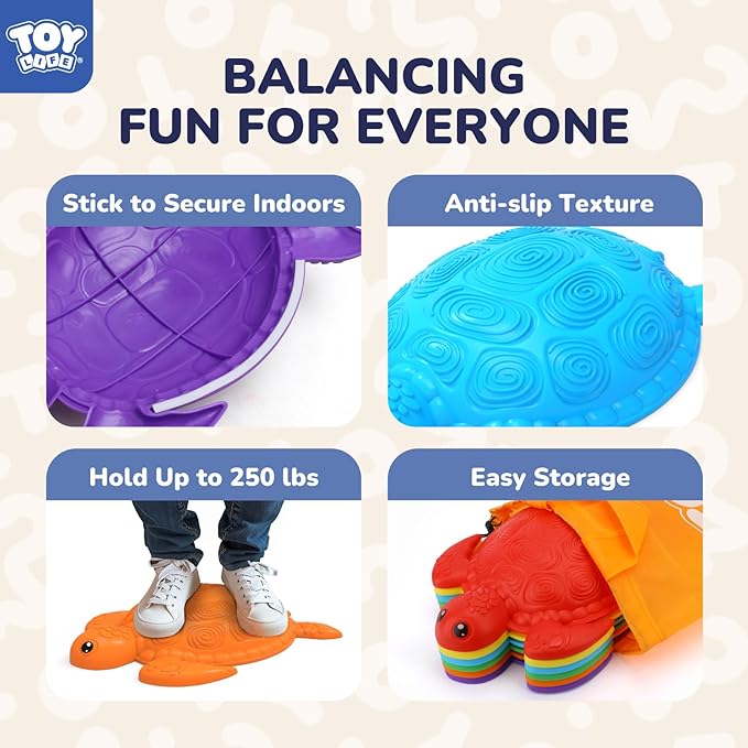 TOY Life 6 Pcs Turtle Balance Stepping Stone for Kids, Indoor Outside Toys for Kids Ages 4-8, Toddler Outdoor Toys, Stepping Stones Game, with Cards and Spinner