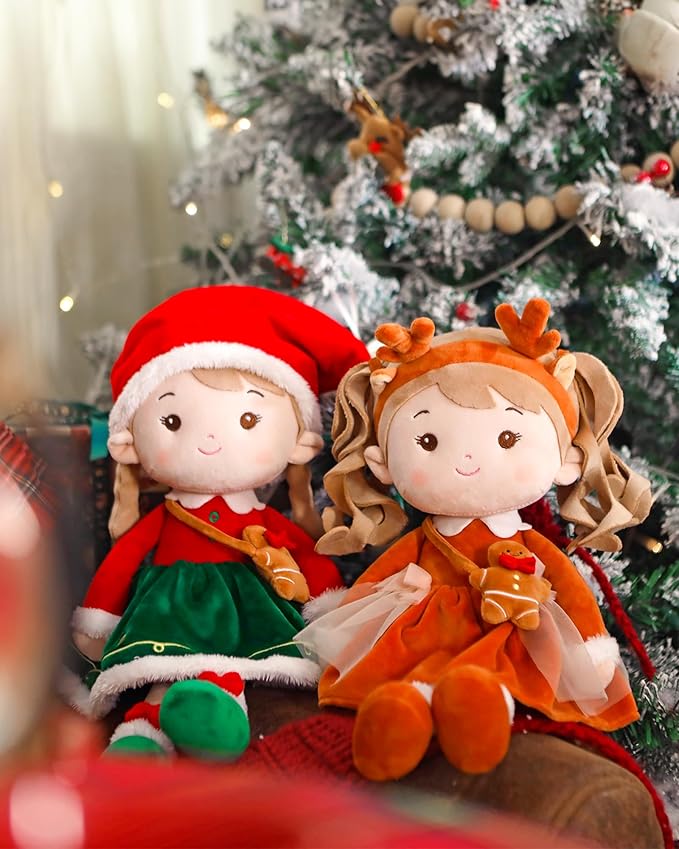 LeyaDoll Soft Baby Doll Toys for Girls (16''), My First Christmas Dolls, Baby Rag Doll Plush Toys for Toddler Kids Infants -Christmas Special - Natalie The Elf