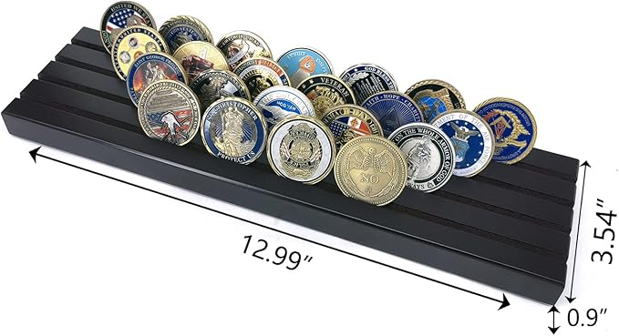 Aomcisi 4 Rows Coin Holder, Military Collectible Challenge Coin Display Holder Stand,Holds 32-36 Coins (Large)