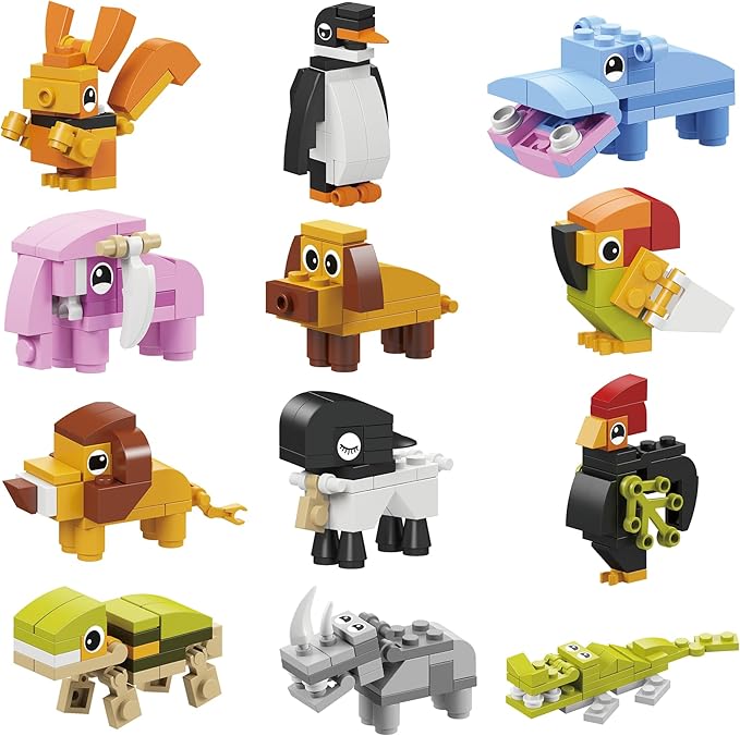 Animals Building Blocks for Kids, Party Favors for Kids,Gifts Kids Prizes, Goodie Bag Fillers Carnival Prizes,Birthday (12 in 1 Animal)