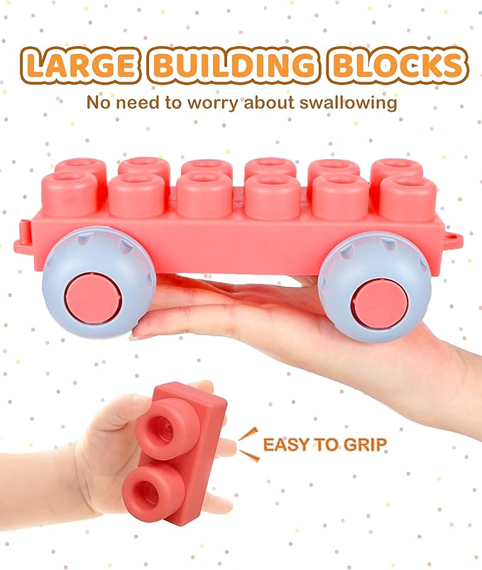80PCS Soft Building Blocks for Toddlers 1-3， Baby Stacking Toys for Early Learning & Development ， BPA-Free Silicone Blocks for Kids，Safe, Fun, and Educational Baby Toy，Large Soft Blocks