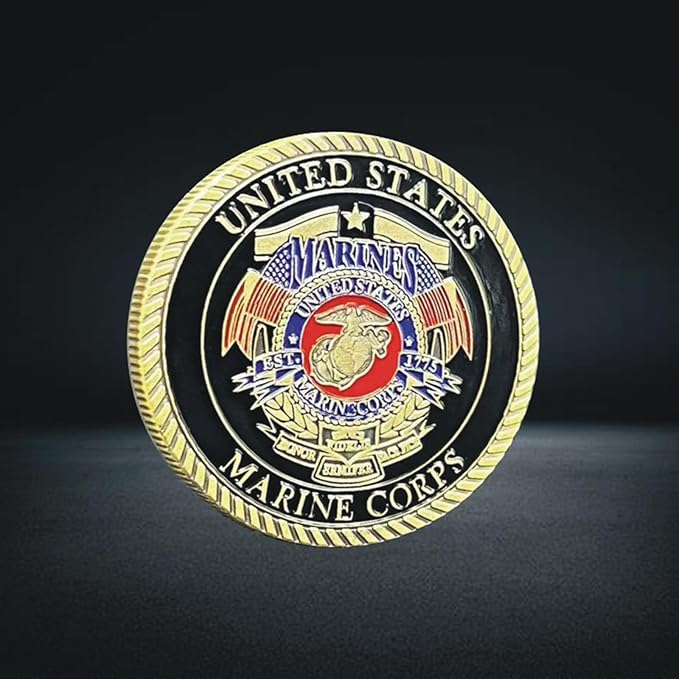 Marine Corps 250th Anniversary Challenge Coin – USMC Military Commemorative Coin – 1.57 Inch Gold-Plated Collectible for Veterans, Service Members, and Enthusiasts – Solid Metal Construction (A)