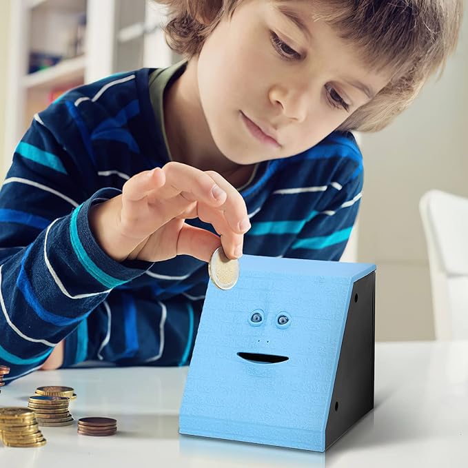 Coin Eating Saving Bank, Face Coin Bank Battery Operated Novelty Monkey Money Saving Box Piggy Bank for 3 Years+ Kids Boys Girls Adults Christmas Birthday New Year's Day Gift