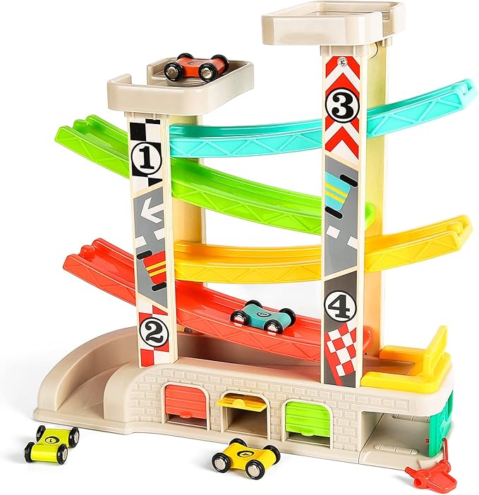 TOP BRIGHT Car Ramp Toys, Race Track Car Toy for Toddler Age 2-4 Year Old Boy with 4 Cars, Parking Lot & Gas Station, Toddler Toys for 2 Year Old Boy Toys, for 3 Year Old Boy