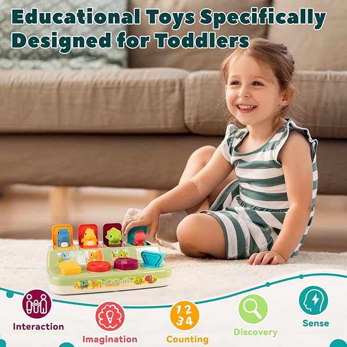 Cause & Effect Pop Up Dinosaur Montessori Sensory Toy for Toddlers 1-3, Early Learning Toys for 6-12 Months, Boy & Girl Birthday Gifts