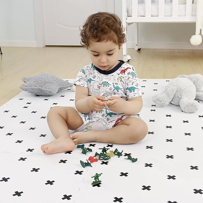 TCBunny Extra Large Baby Foam Play Mat - 4FT x 6FT Non-Toxic Puzzle Floor Mat for Kids & Toddlers (White with Black Cross)