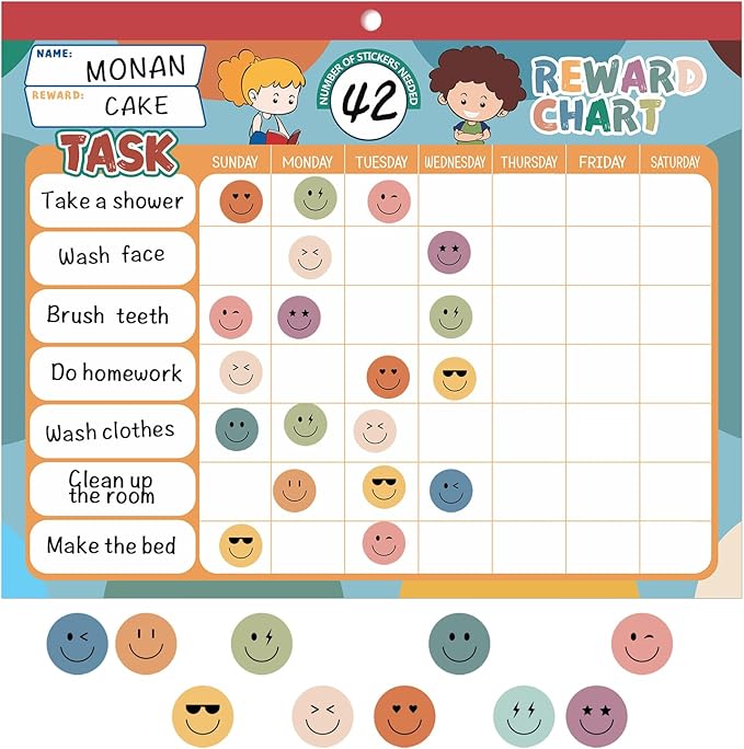Boho 32 Chore Charts Behavior Reward Chart System,Sticker Chore Chart Pad for Kids with 2328 Stickers, 12.2" x 9.8" Magnetic Reward Chart to Develop Responsibility & Good Habits.