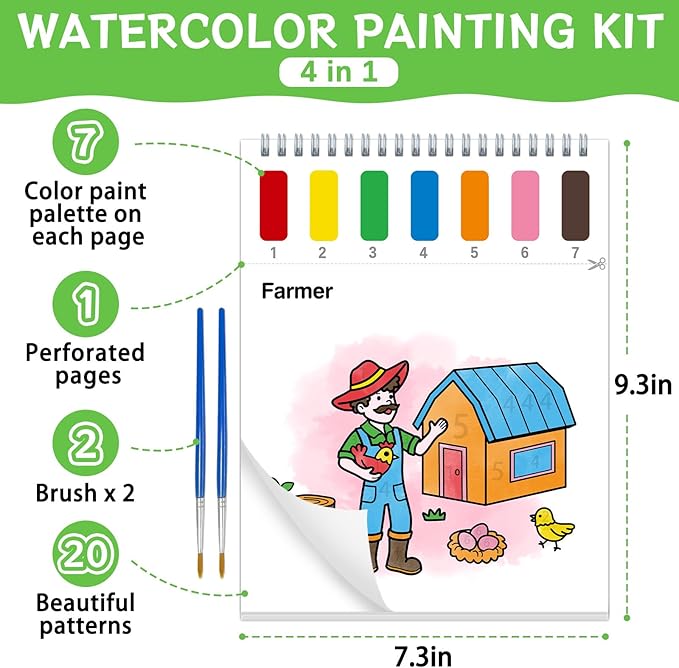 Paint with Water Coloring Books for Toddlers,Farm Theme Mess Free Watercolor Painting Papers for Kids Water Color Paint Kit Art Craft Birthday Gift for Ages 1-3, 4-8