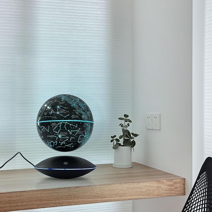 Floating Globe Magnetic Levitation with LED Color Changing Light and Touch Control, Magnetic Levitating Globe for Desk Office Home Decor Educational Gift for Men Father Boys Boss,Black