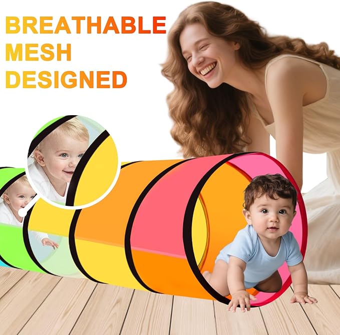 Kids Play Tunnel Tent for Toddlers, Colorful Pop Up Tunnel with Breathable Mesh, Crawl Tunnel for Boy and Girl Play Tunnel Indoor and Outdoor (2 Pack)