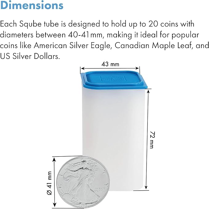 LIGHTHOUSE - Square Coin Tubes for 20 Coins - Perfect for Silver Eagles and US Silver Dollars - Intercept Corrosion Protection (40-41mm) - Pack of 50