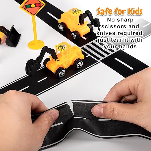 HFKPJRT Removable Toy Car Road Tape Stickers for Kids, 4 Rolls Roadway Tape with Curves, Black Residue Free Road Car Track Tape for Kids Birthday Party Racing Party Decoration, 2 Inch Wide 65 FT Long