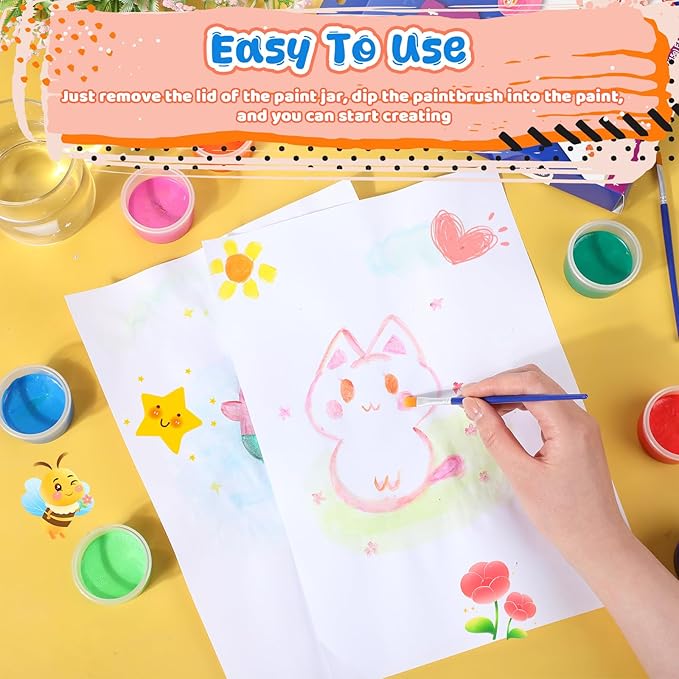 Nuanchu 60 Pcs Spill Proof Paint Set 12 Color Washable Paint for Kids Includes Brushes Craft Supplies for Paper Wood Poster Canvas Art Holiday Gift Kid Toddlers Ages 3+ (5 Set)