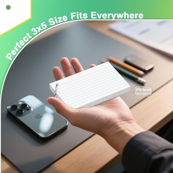 250 Count White Index Cards with Ring 3 x 5 Inch Heavyweight Ruled Index Cards, Flash Cards for School & Office Supplies and Home Organization, Durable Study To Do List Note Cards with Ruled Lines