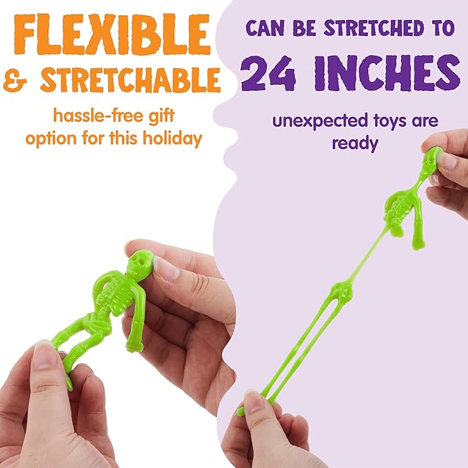 JOYIN 48 PCS Halloween Stretchy Skeletons, Halloween Sticky Hand Toys Bulk for Halloween Party Favor Goodie Bag Fillers, Kids Student School Classroom Carnival Game Prizes