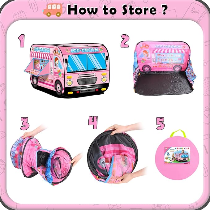 Pop up Play Tent for Kids Aged 1-3 Years Old Boys and Girls : Ice Cream Playhouse Toy Play Tents for Toddlers 3-5 Kids Tent Indoor Outdoor Playhouse Toys for 1 + Year Old, Ice Cream