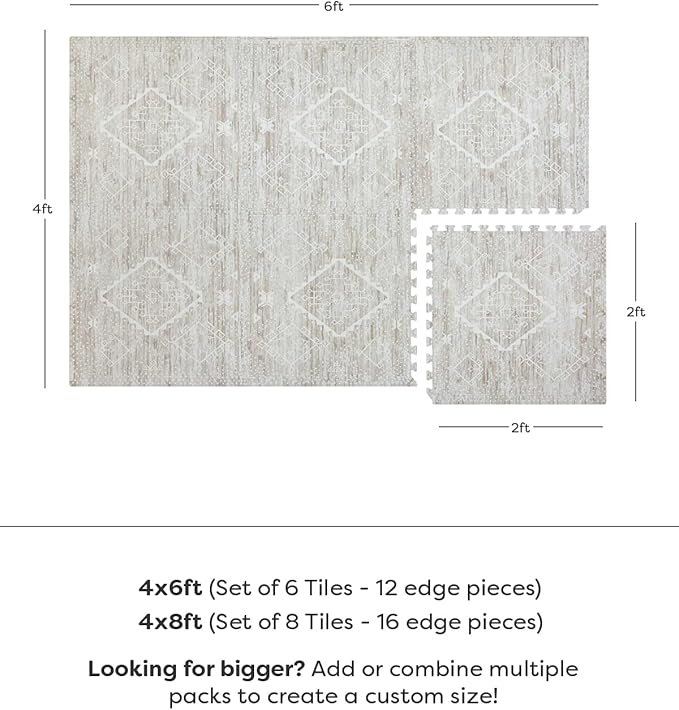 House of Noa Baby Play Mat – 4x8 Driftwood Ula – Set of 8 Tiles – Cushioned EVA Foam Play Mat for Floor, Soft Interlocking Baby Crawling Mats for Hard Floors