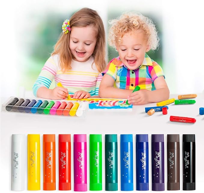 Tempera Paint Sticks - 12 Bright Colors, Quick Drying, Easy to Color and Washable Crayons for Kids and Students