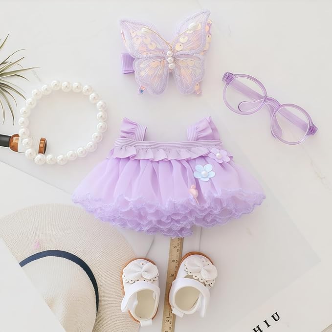 Clothes for Dolls Accessories, Outfit Set 5 Pieces Gauze Dress for 15cm 17cm Doll (No Doll), Romantic Skirt Doll Clothing Set Replacement Purple