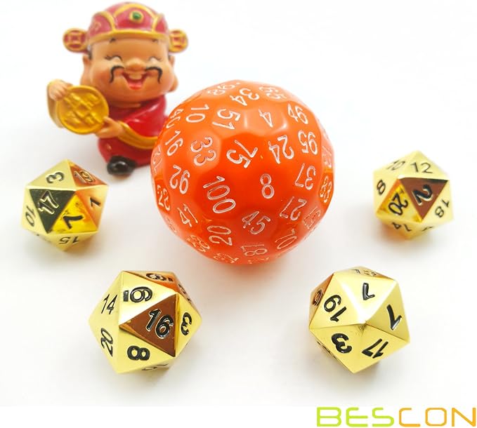 Bescon Multi-Sides Dice 100 Sides, D100 die, 100 Sided Cube, Polyhedral D100 Game Dice, 100 Paged Cube of Orange Color